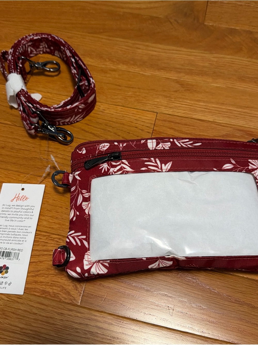 lug Crossbody Bag in Burgundy with White Leaf Print